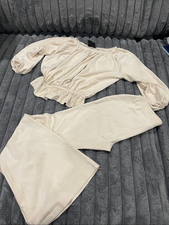 Trac Pants - Cream Wide Leg Two-Piece Set